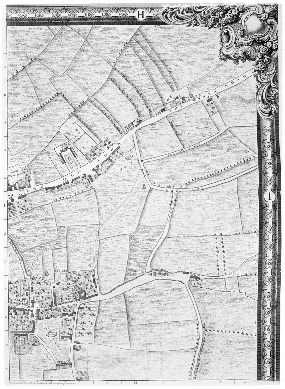Mile End és Stepney Green térképe, London, 1746 alkotó: John Rocque