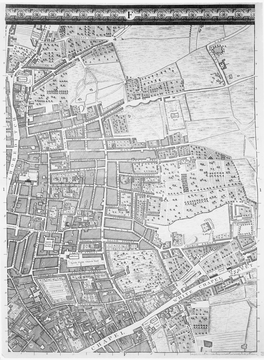 Shoreditch és Whitechapel térképe, London, 1746 alkotó: John Rocque