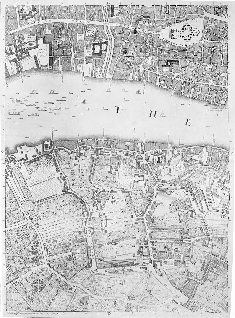 St Pauls és Bankside térképe, London, 1746 alkotó: John Rocque