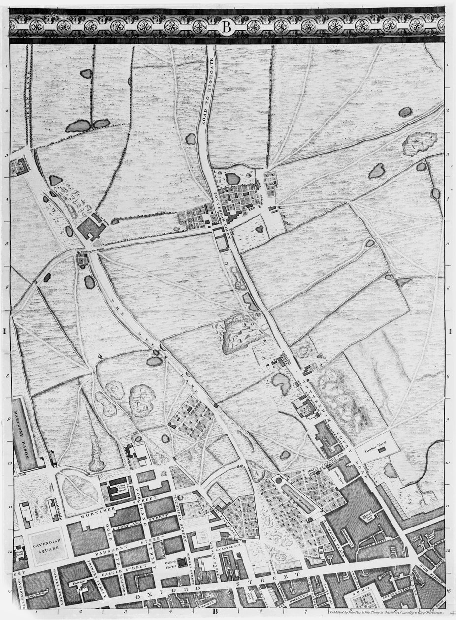 A West End és a Soho térképe, London, 1746 alkotó: John Rocque