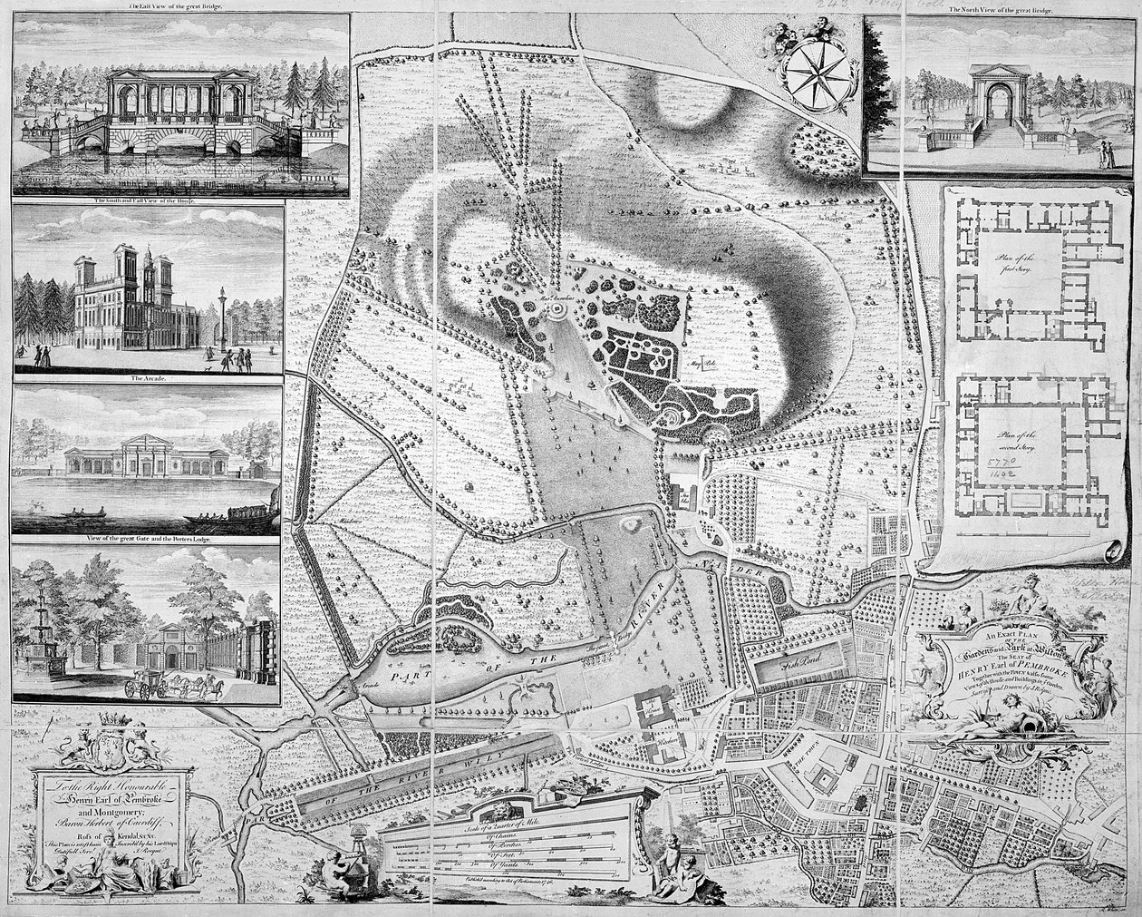 A Wilton-i kertek és park pontos terve, Pembroke grófjának székhelye, 1746 alkotó: John Rocque