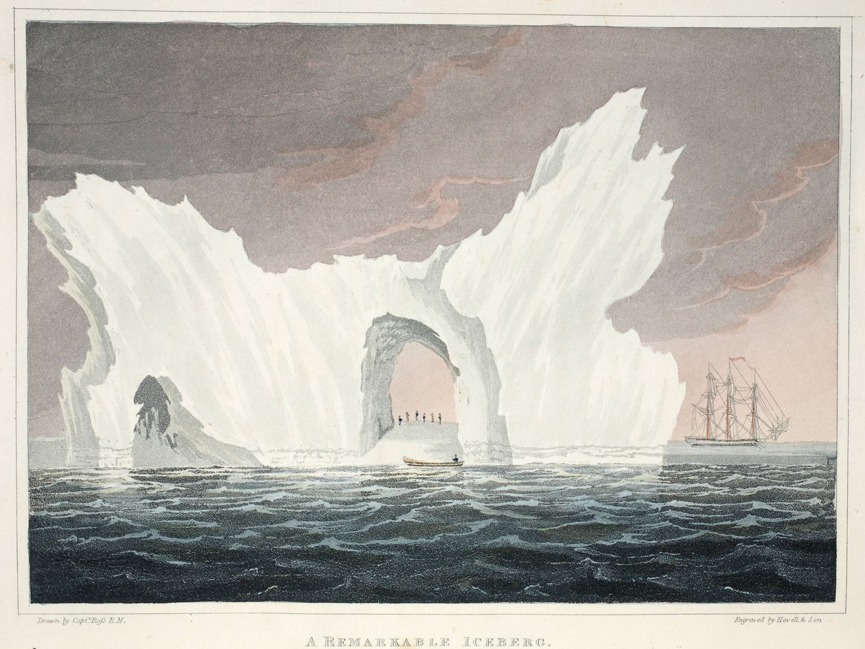 Egy figyelemre méltó jéghegy, 1818. július, illusztráció az "Egy felfedezőút...", 1819-ből. alkotó: John Ross