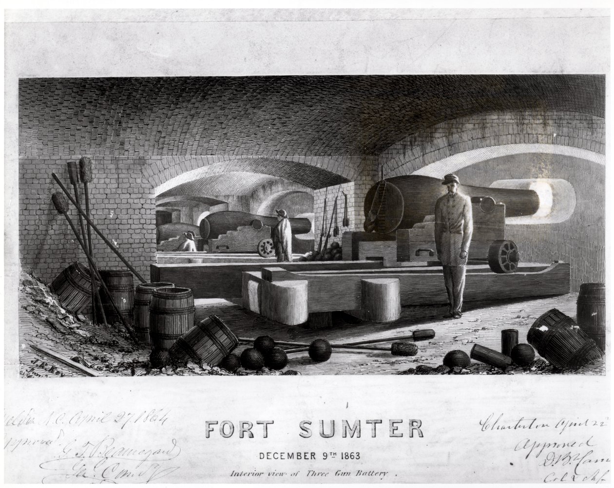 Fort Sumter, Három ágyúüteg belső képe, 1863. december alkotó: John Ross Key
