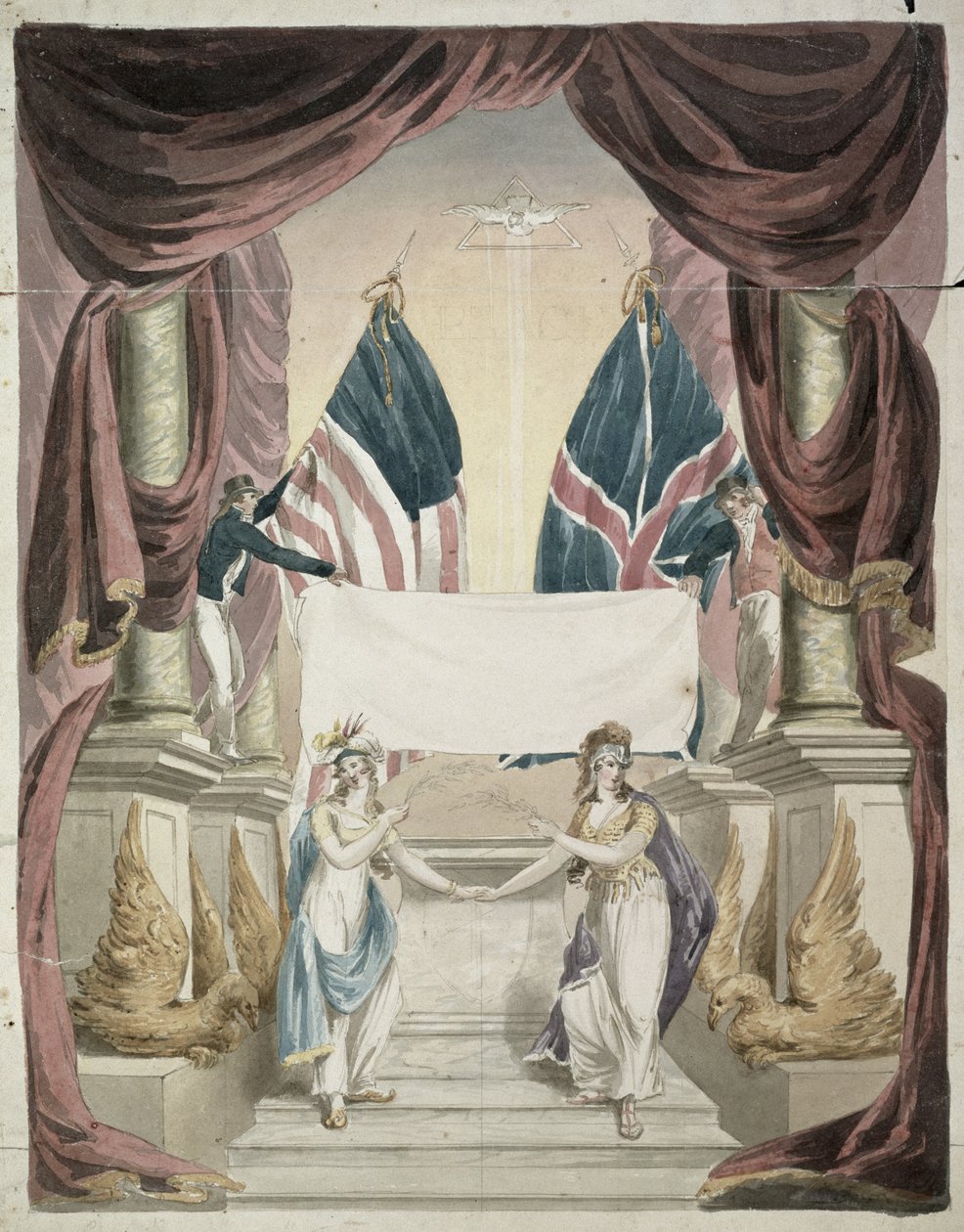 Béke, a genti szerződés allegóriája, aláírva 1814. december 24-én, 1814 körül (tinta és wc papíron) alkotó: John Rubens Smith