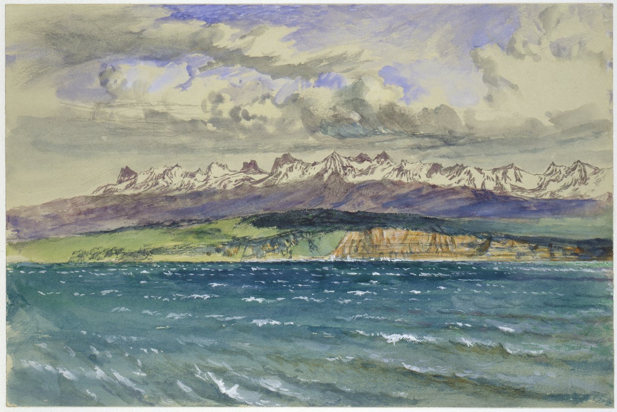 Tavaszi délután, déli széllel, Neuchâtelben, 1869. április 30. (akvarell és testfesték grafitra, halványszürke vattapapírra) alkotó: John Ruskin