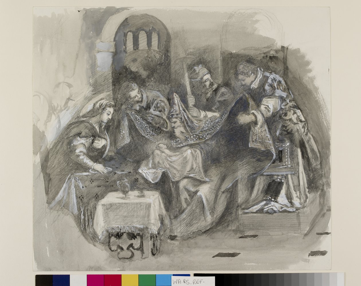 Rajz Tintoretto körülmetéléséről a Scuola Grande di San Roccóban, 1869. augusztus (grafit, akvarell és testfesték, vászonpapír) alkotó: John Ruskin