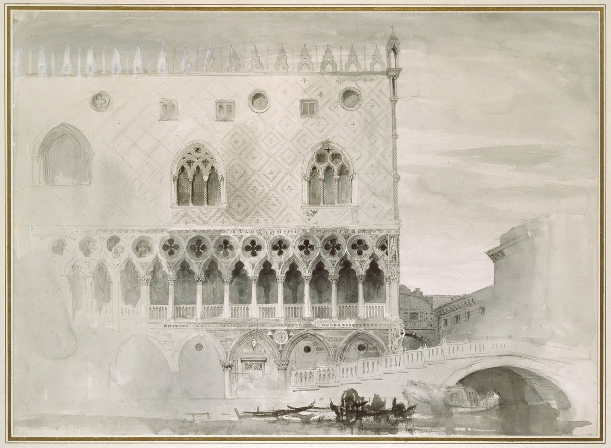 A hercegi palota külseje, Velence, 19. század (toll, tinta és mosás papíron) alkotó: John Ruskin