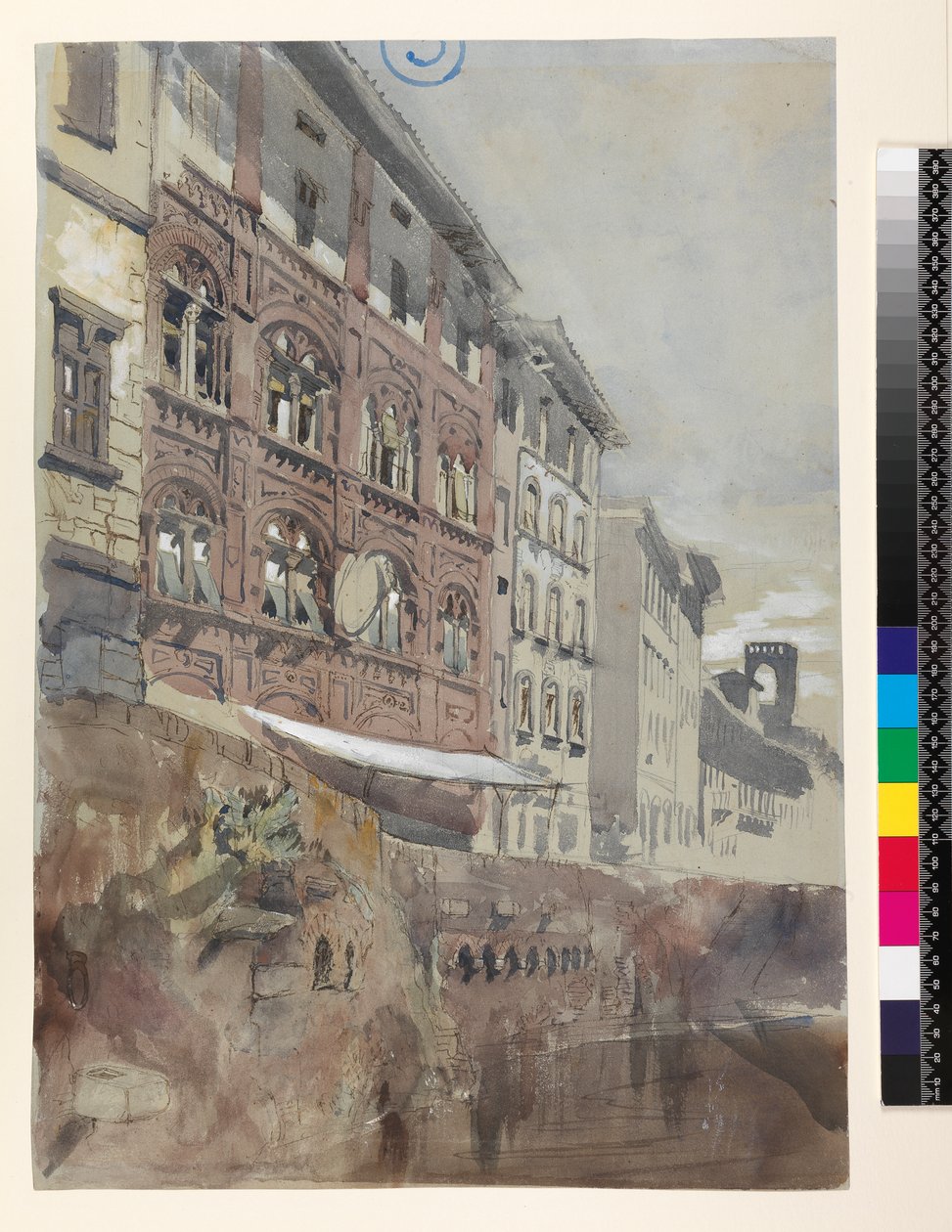 No.1590 Palazzo Agostini, Pisa, 1845 (wc és gouache papíron) alkotó: John Ruskin
