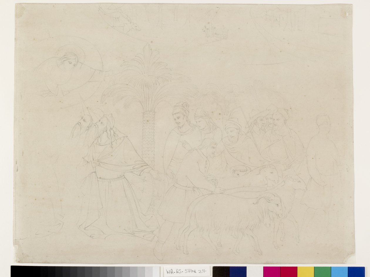 A Jób barátai című freskó egy részének ceruzavázlata a Camposantóban, Pisa, Taddeo Gaddinak tulajdonítva, 1845. május 14-16. (grafit, vászonpapír) alkotó: John Ruskin