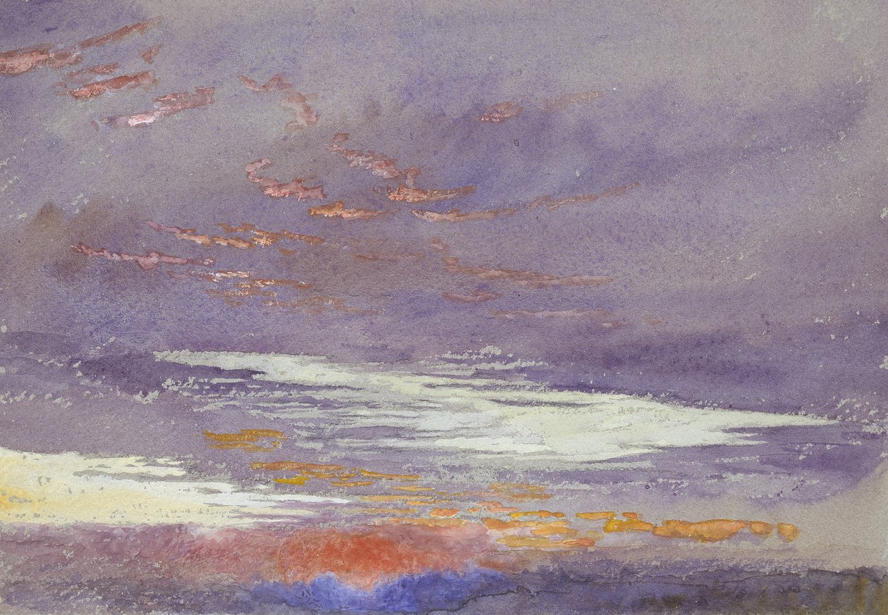 Study of Dawn: Lila felhők, 1868. március (akvarell és testfesték halvány grafitvonalakon kékesszürke papíron) alkotó: John Ruskin