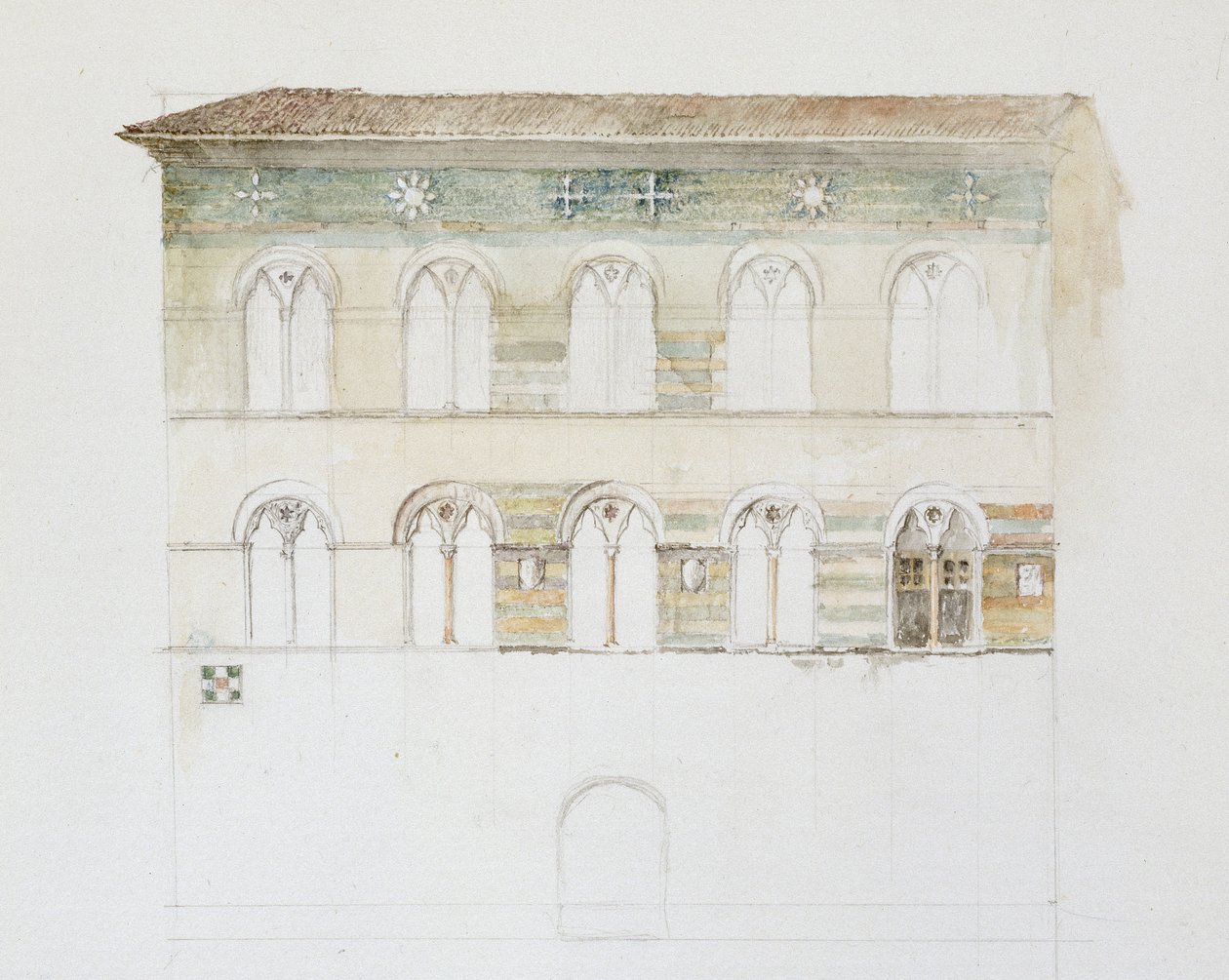 A Palazzo Gambacorti, Pisa, 1872. április 27-30. (akvarell grafit felett, szőtt papíron) alkotó: John Ruskin