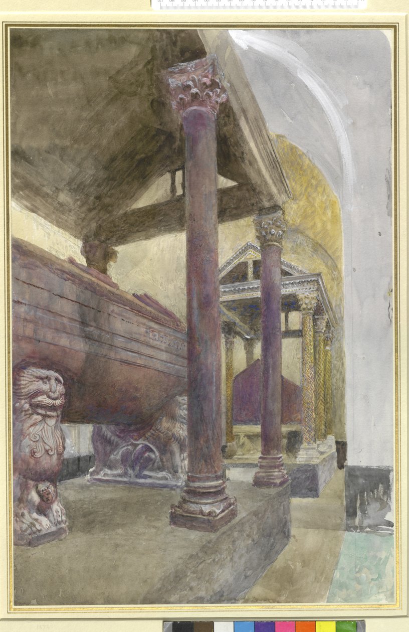 II. Frigyes sírja a palermói katedrálisban, 1874. április 23-30. (akvarell és testfesték grafit felett, papíron) alkotó: John Ruskin