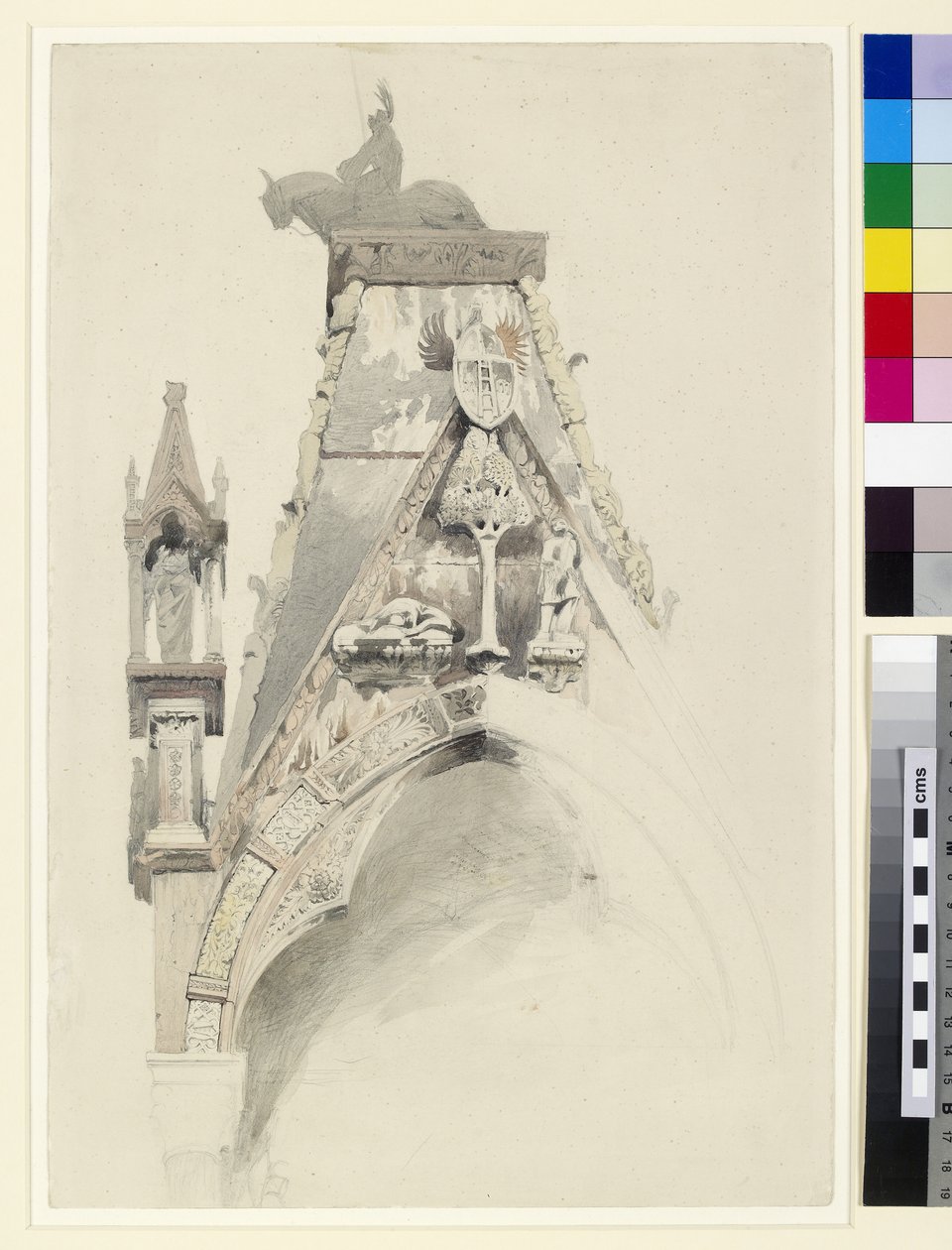 Mastino II sírja, Santa Maria Antica, Verona, 19. század (ceruza és WC papíron) alkotó: John Ruskin