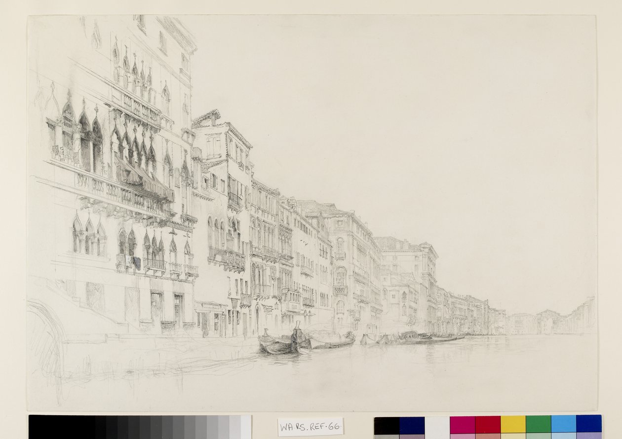 Kilátás a Palazzo Bembo-ról a Palazzo Grimanira, Velence, 1870. május-június (grafit és akvarell papíron) alkotó: John Ruskin