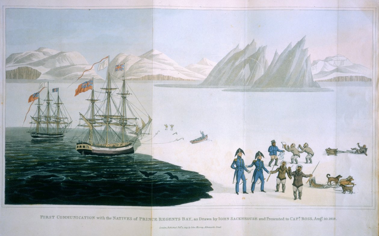 Első kommunikáció Prince Regents Bay bennszülötteivel, 1818. augusztus 10., kiadó: John Murray, London, 1819 alkotó: John Sackhouse