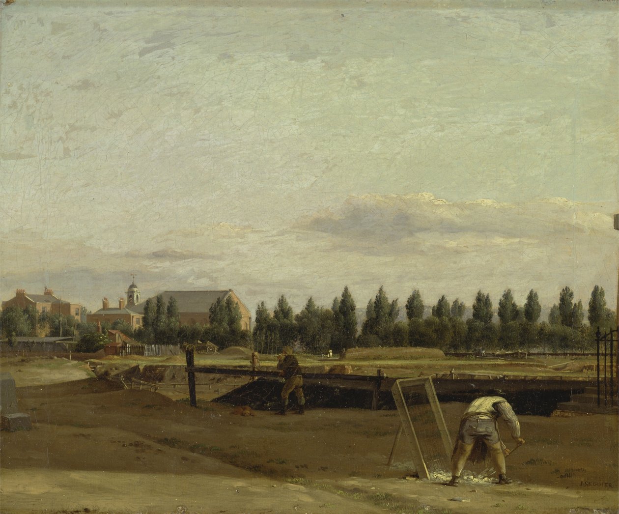 A Regent-csatorna feltárása, a Marylebone-kápolna látképe, 1812 körül. alkotó: John Seguier