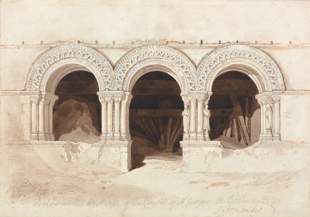 Ívek a Szent Kolostor nyugati oldalán. Georges de Boscherville, Rouen közelében, Normandia alkotó: John Sell Cotman