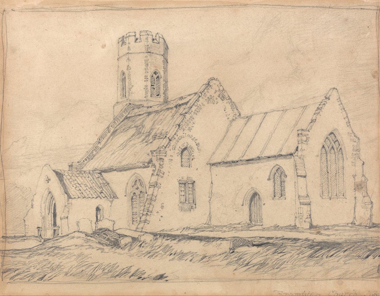 Brampton Church, Norfolk, délkeletről alkotó: John Sell Cotman