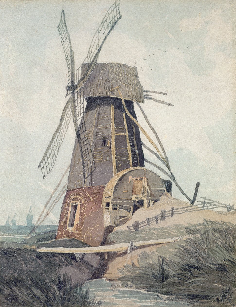 Vízelvezető malom Lincolnshire-ben, 1807-08 (wc és fekete ólom papíron) alkotó: John Sell Cotman