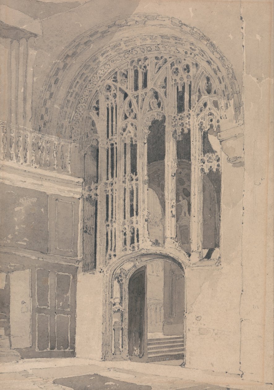 A norwichi székesegyház belseje- ajtó és a képernyő a déli transzsept és a folyosó között ... alkotó: John Sell Cotman