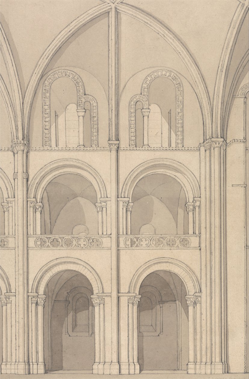 A Normandiai Caen -i Szent István apátsági templom egy részének perspektivikus magassága alkotó: John Sell Cotman