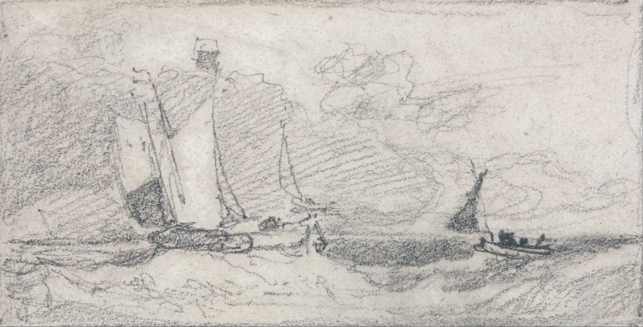 Vitorlázó cseresznye és csónak a szaggatott tengeren alkotó: John Sell Cotman