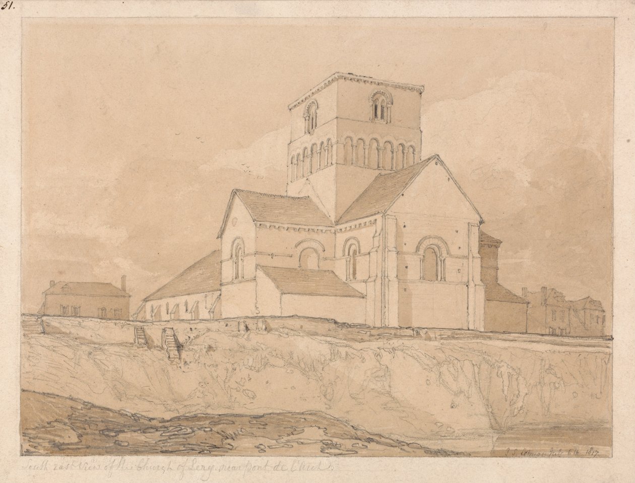 Délkeleti kilátás a Lery-templomra, Pont-de-lArche közelében, Normandia alkotó: John Sell Cotman