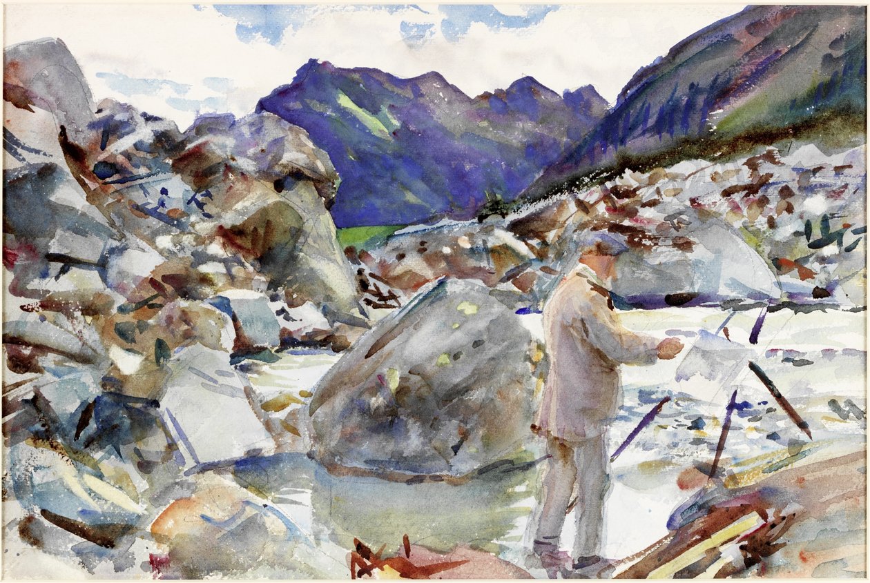 Gleccserpatak az Alpokban, 1904 körül (ceruza és akvarell papíron) alkotó: John Singer Sargent