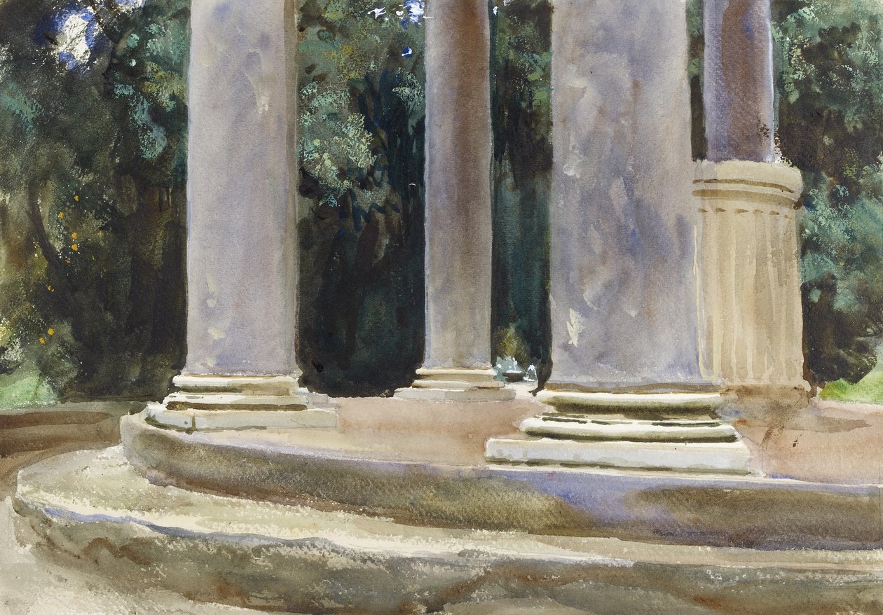 Kilátás a Tempietto oszlopai között (akvarell és testszín érintései a grafit jelzések fölött durva papíron) alkotó: John Singer Sargent