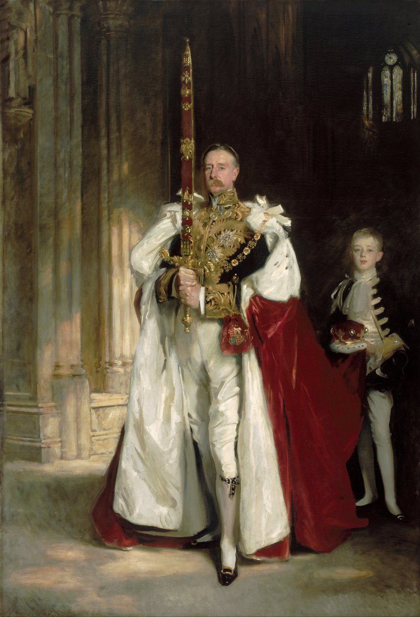 Charles Stewart, Londonderry hatodik márki, a Nagy Államkardot a koronázáskor ... alkotó: John Singer Sargent
