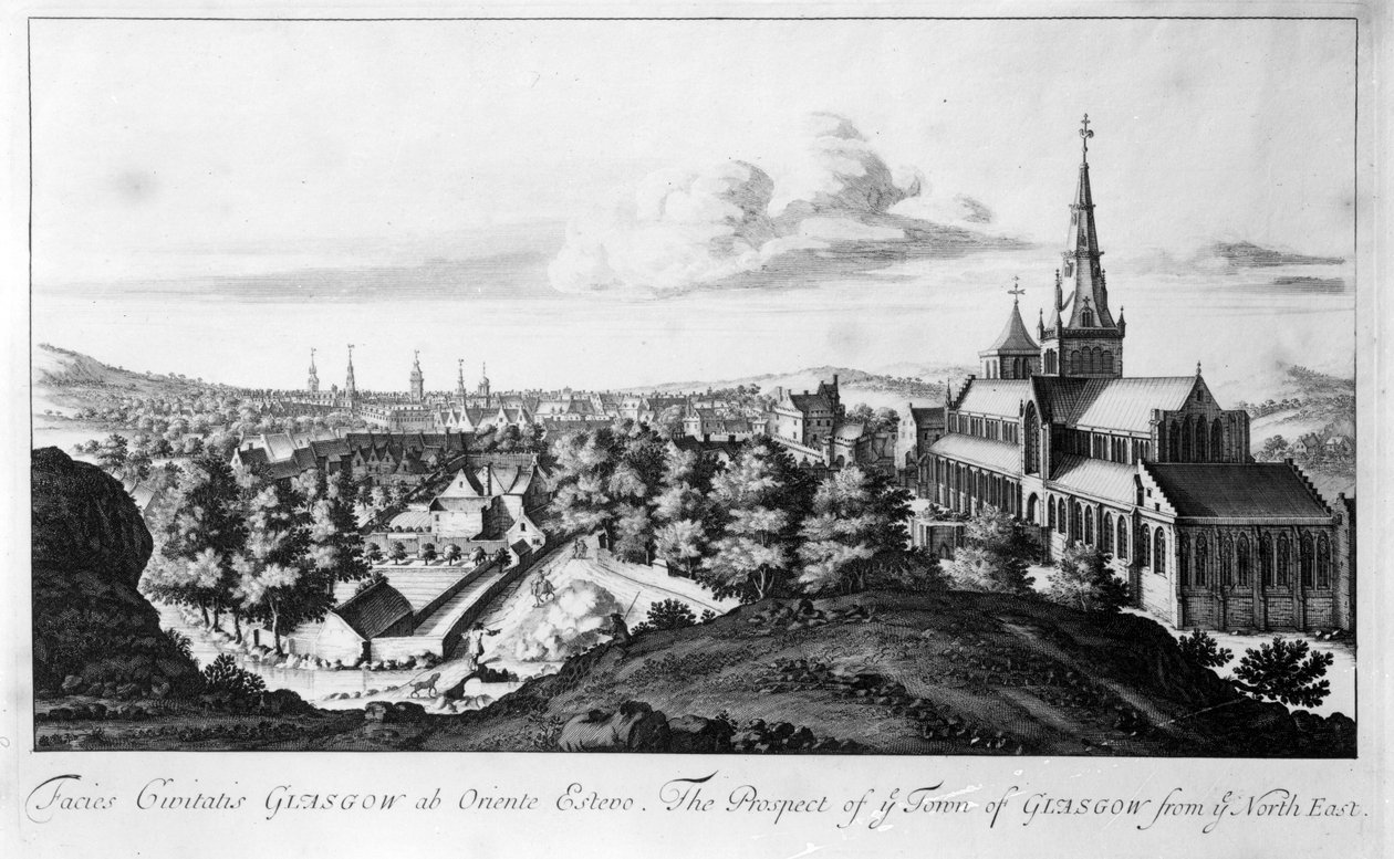 Glasgow városának kilátása északkeletről, John Slezer „Theatrum Scotiae” című művéből, 1693-ban alkotó: John Slezer
