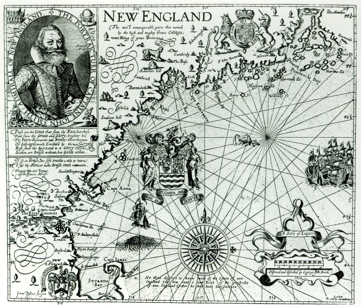 Új-Anglia partvonalának térképe 1614-ben, Simon de Passe (1595-1647) metszetével, 1616 alkotó: John Smith 2