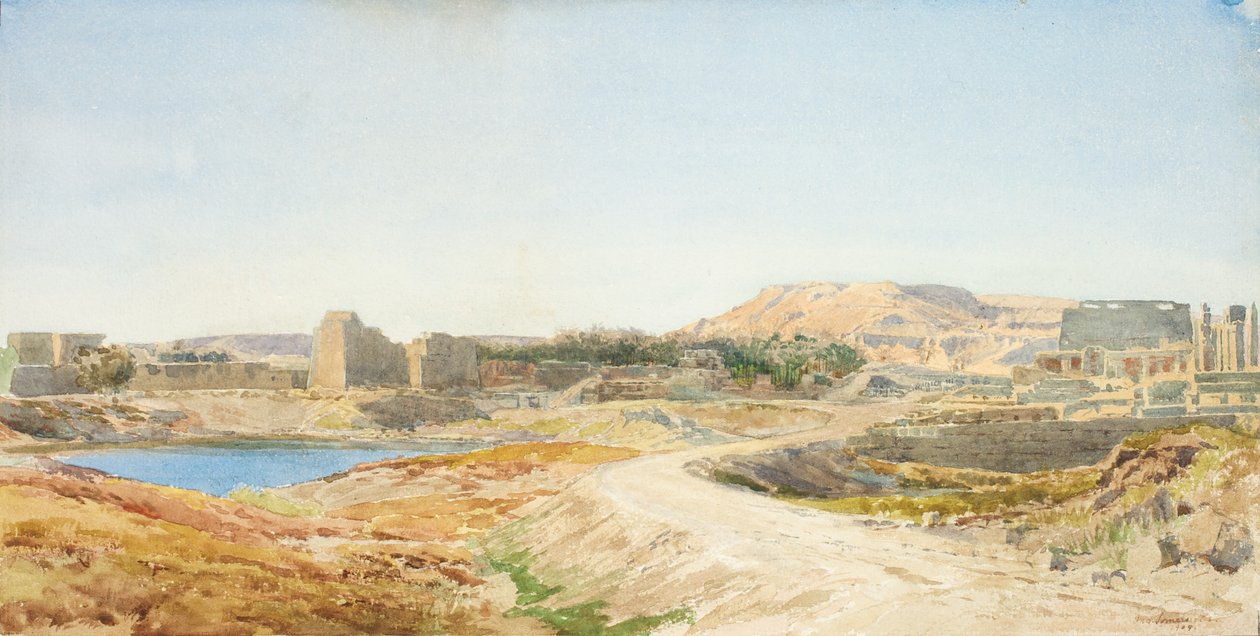 Szent tó és a karnaki templom romjai, 1907-1910 körül alkotó: John Somerscales