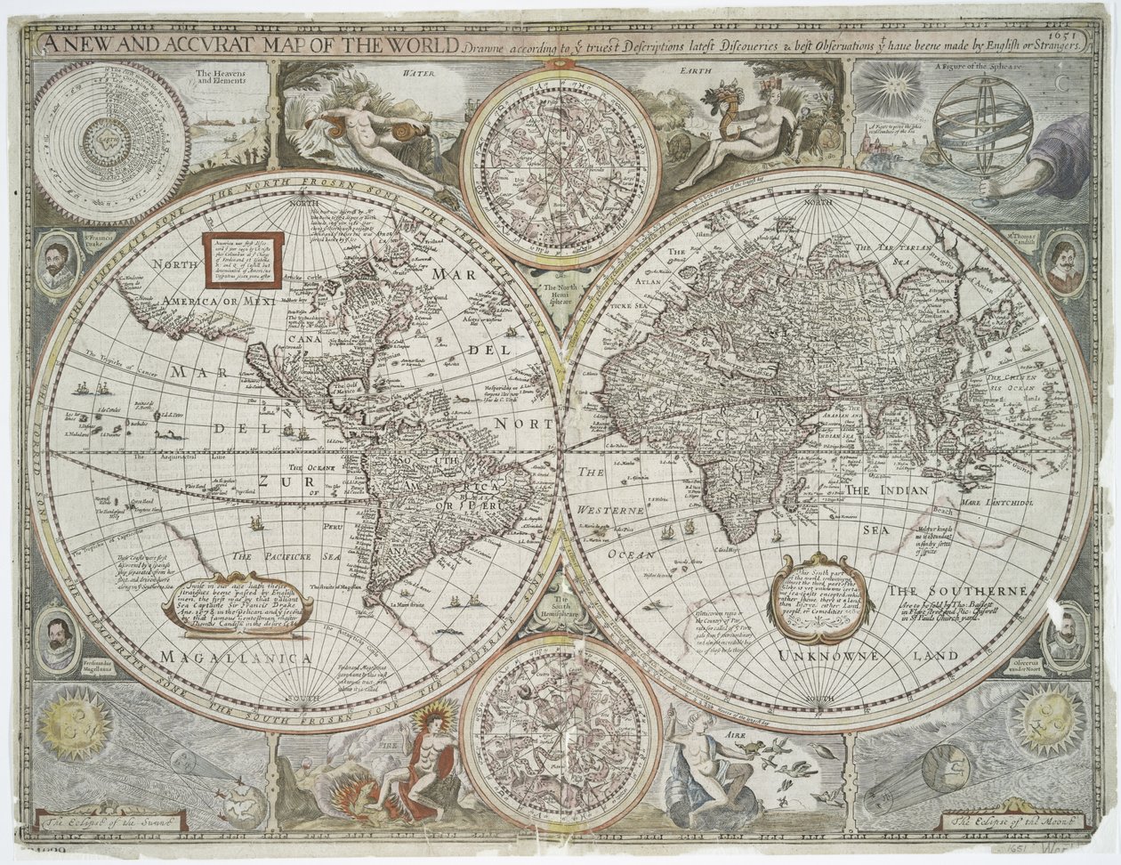 Új és pontos világtérkép, 1676 (kézzel színezett nyomat) alkotó: John Speed