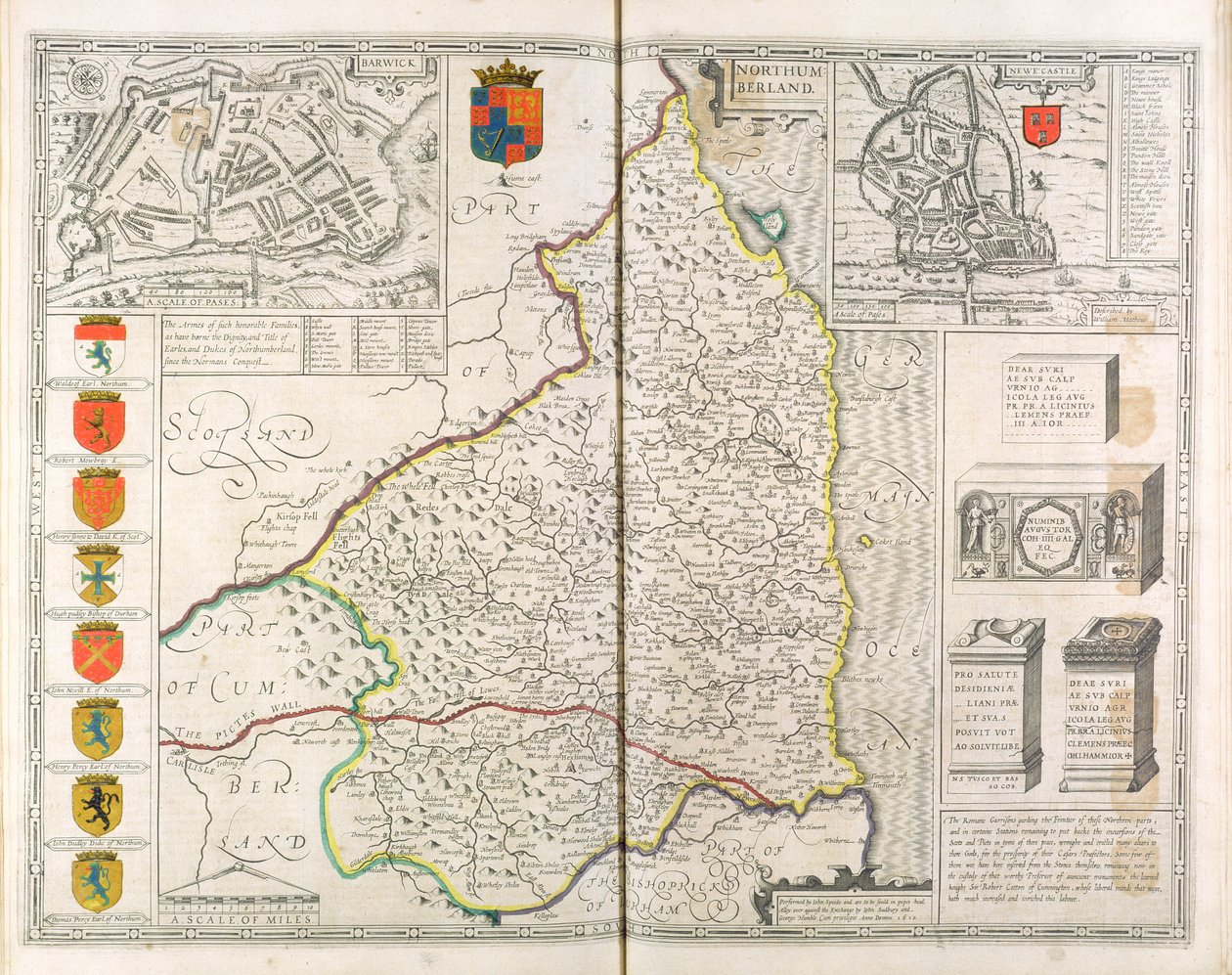 Northumberland térképe, "The Theatre of the Empire of Great Britain", 1611-12 alkotó: John Speed
