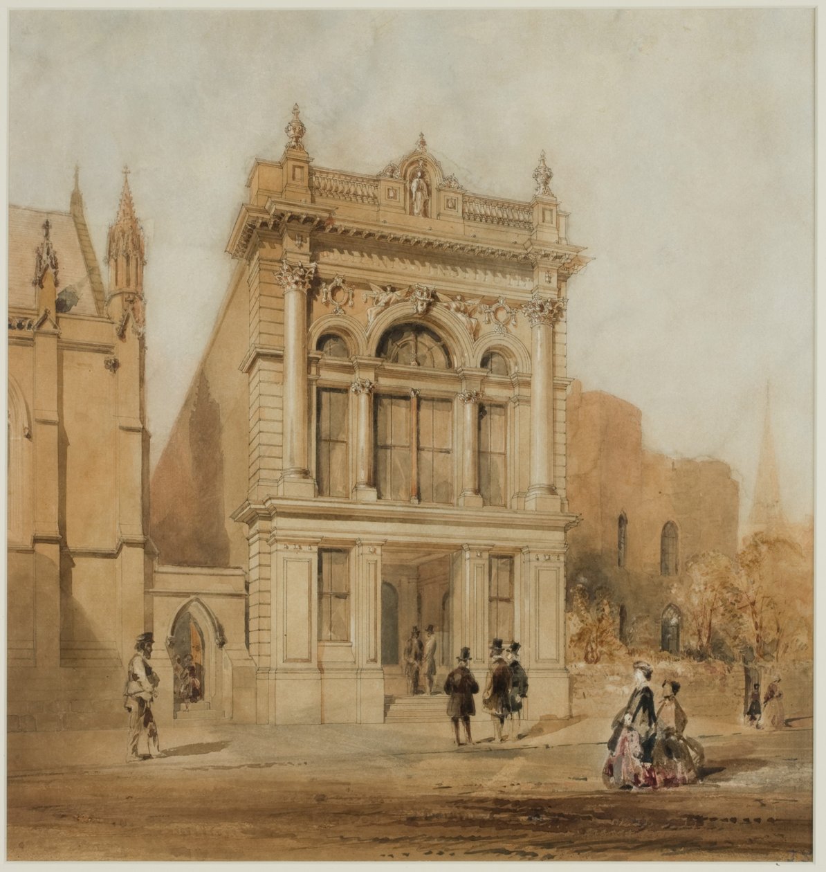 Tervezés a Newcastle upon Tyne-i Mechanikai Intézet számára, 1863 (tinta és wc papíron, kártyán) alkotó: John Storey