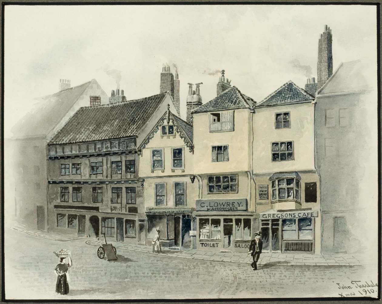 The Side, Newcastle upon Tyne, 1910 (ceruza és akvarell papíron (kártyán)) alkotó: John Teasdale