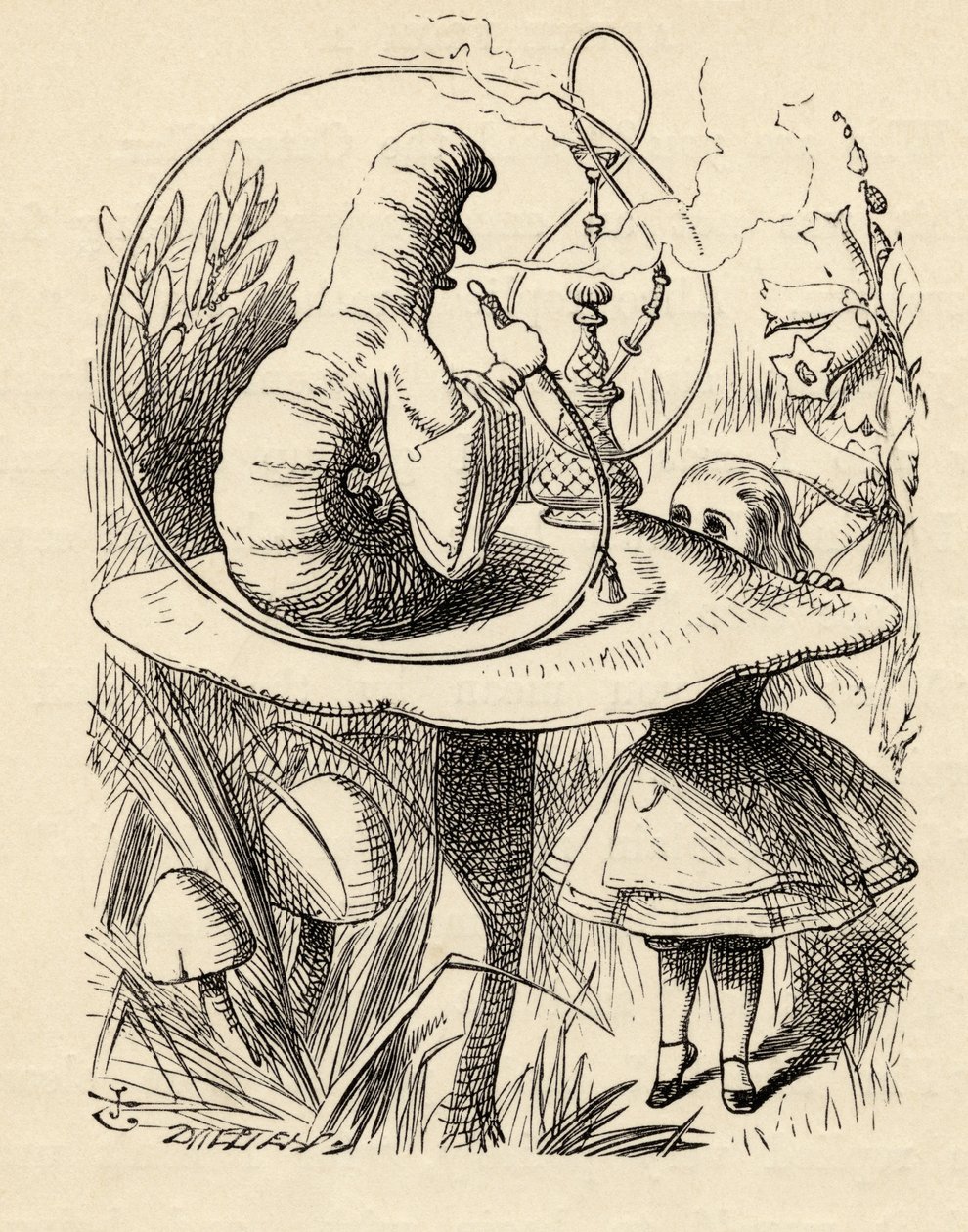 Tanácsok egy hernyótól, Lewis Carroll „Alice kalandjai csodaországban” című könyvéből, 1891-ben alkotó: John Tenniel