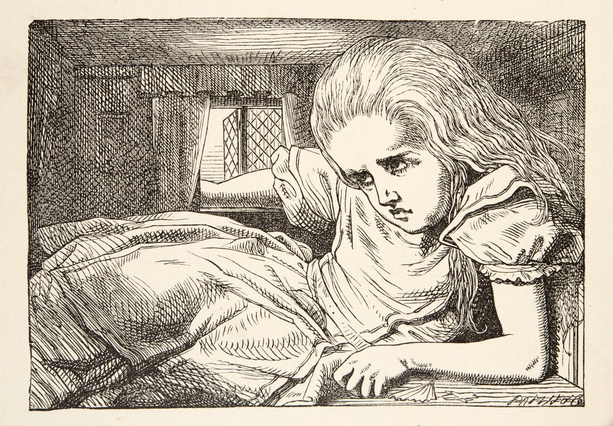 Alice túl magasra nő a szobához képest, Lewis Carroll (1832 - 98) Alices Adventures in Wonderland című művéből, kiad. 1891 alkotó: John Tenniel