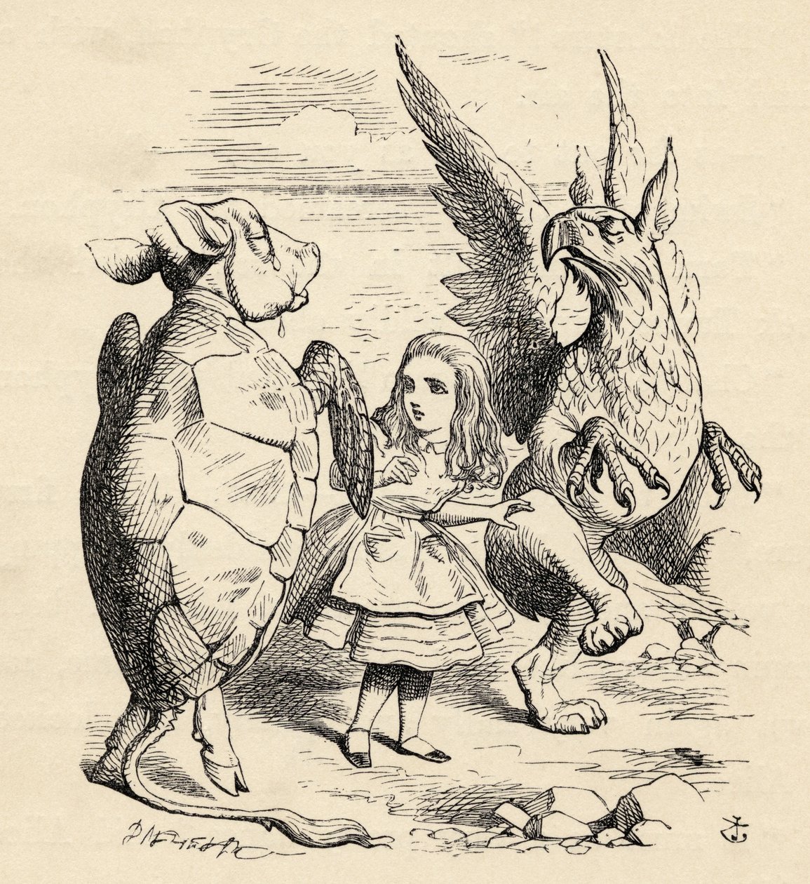 Alice a grifóval és az álteknőccsel, Lewis Carroll Alice kalandjai csodaországban című művéből, 1891-ben alkotó: John Tenniel