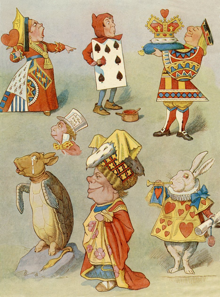 Az Alice Csodaországban szereplői (színes metszet) alkotó: John Tenniel