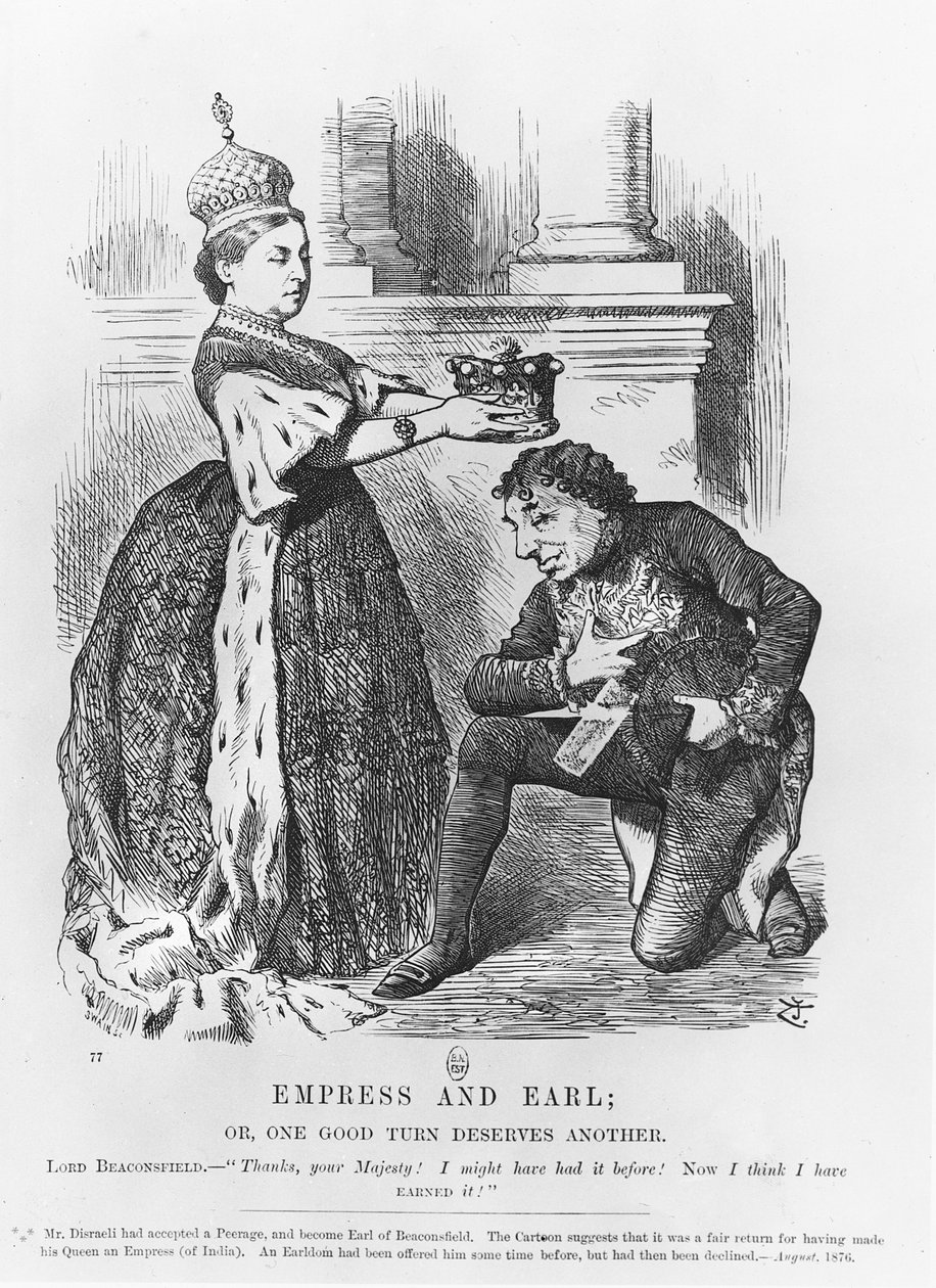 Disraeli 1876-ban Viktória királynő által adományozott peerage címet kapott alkotó: John Tenniel