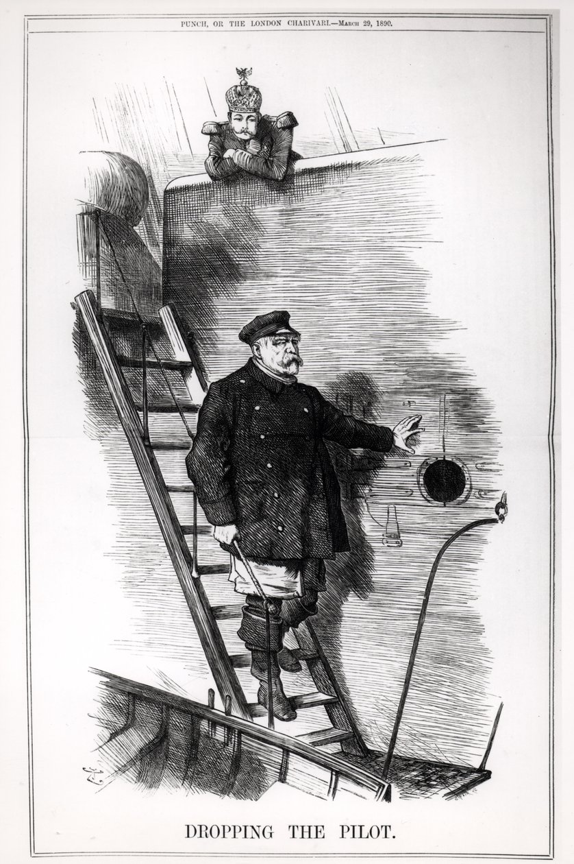 „Dropping the Pilot”: Otto von Bismarck (1815-98) és II. Vilmos császár (1859-1941) karikatúrája a „Punch, or The London Charivari”-ból, 1890. március 29. alkotó: John Tenniel