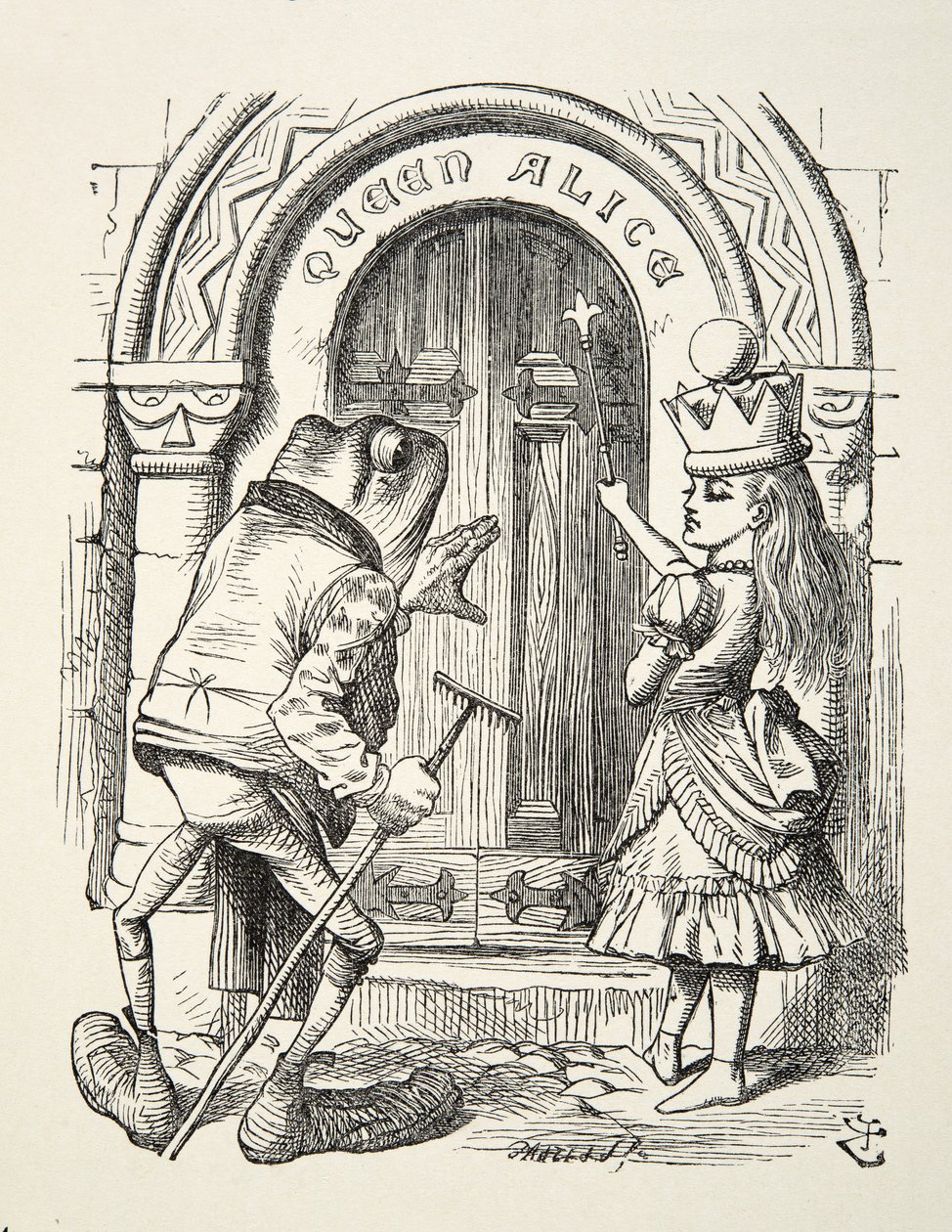 Alice királynő és a béka illusztrációja Lewis Carroll (1832 - 98), 1872, A tükrön keresztül című könyvéből. alkotó: John Tenniel