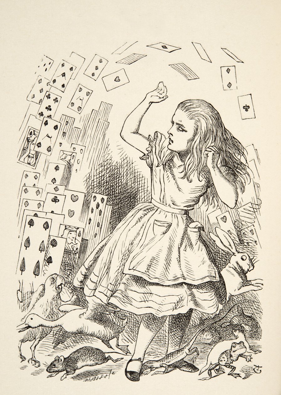 A kártyazuhany, Lewis Carroll (1832 - 98) Alices kalandjai Csodaországban című művéből, megjelent 1891-ben. alkotó: John Tenniel