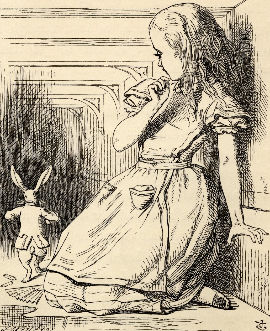 A fehér nyúl késik, Lewis Carroll „Alice kalandjai csodaországban” című művéből, 1891-ben. alkotó: John Tenniel