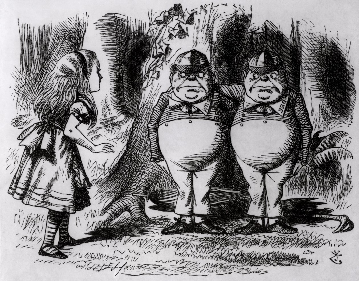 Tweedledum és Tweedledee, illusztráció a „Through the Looking Glass”-ból, Lewis Carroll, 1872 alkotó: John Tenniel