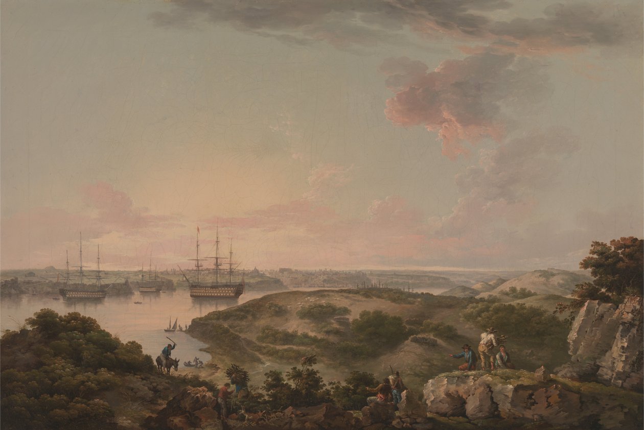 Port Mahon, Minorca, a brit hadsereggel Anchorban alkotó: John Thomas Serres