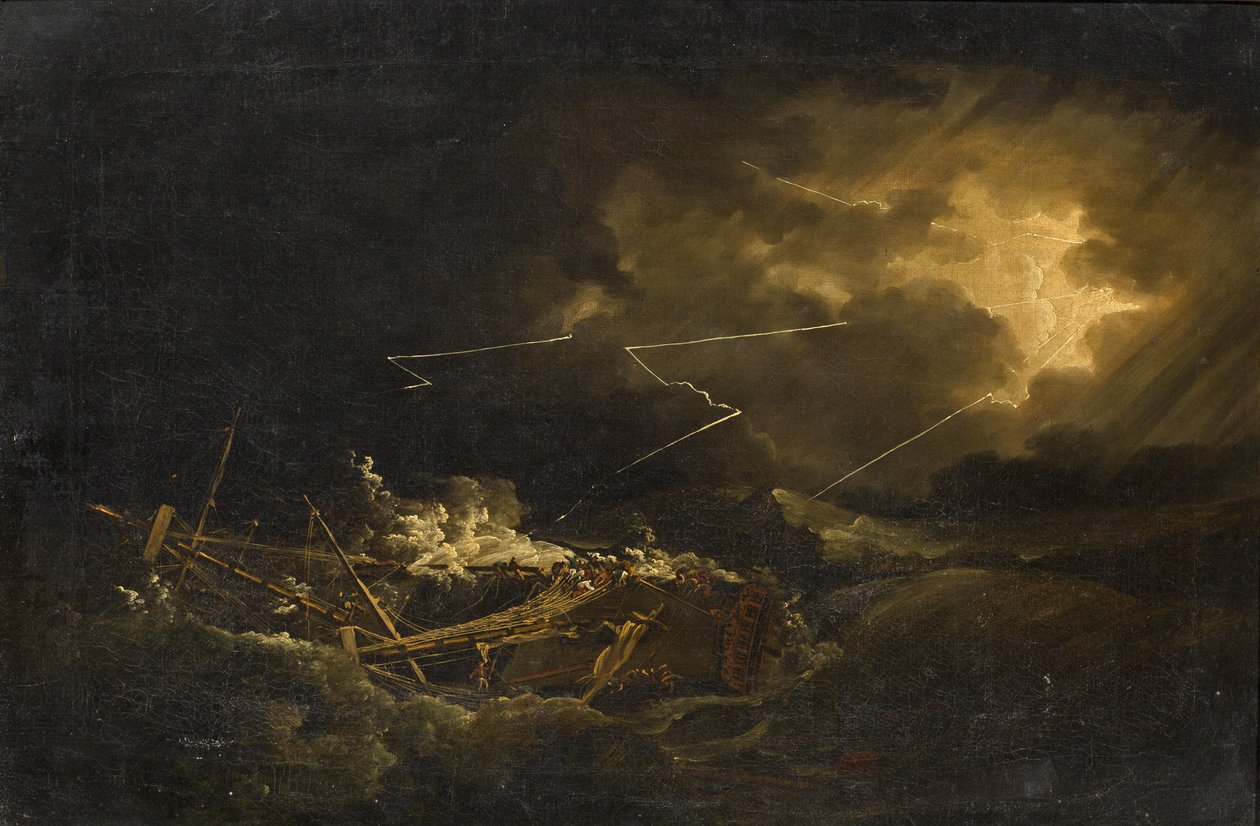A H.M.S. roncsa Deal kastély Puerto Rico mellett az 1780 -as nagy hurrikán idején alkotó: John Thomas Serres