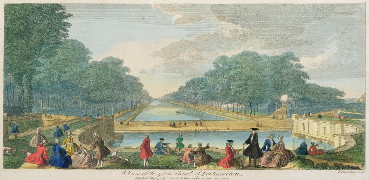 Kilátás a nagy Fontainebleau-csatornára, 1794-ben (színes metszet) alkotó: John Tinney